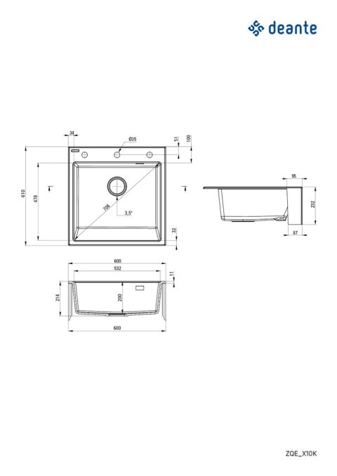 Zlewozmywak granitowy 1-komorowy ZQE A10K 5907650811374 (WYPRZEDAŻ)