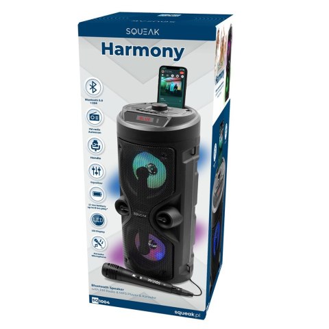 SQUEAK GŁOŚNIK KARAOKE HARMONY BLUETOOTH 5.0, RADIO FM, MICROSD, AUX, USB SQ1004