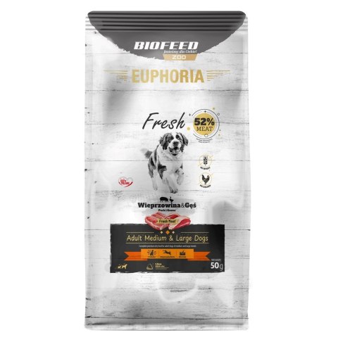 BIOFEED Euphoria fresh meat Adult Wieprzowina/gęś M/L 50gr