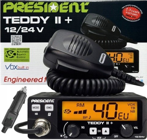 CB Radio PRESIDENT Teddy II+ 12/24V + ASC 7 kolorów AM/FM