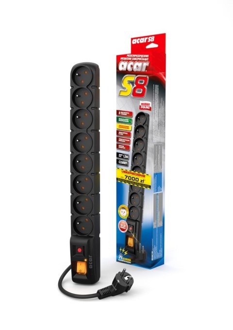 Listwa zasilająca Acar S8 (3m ; czarny)