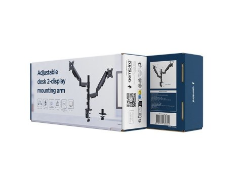 GEMBIRD BIURKOWE, REGULOWANE RAMIĘ/UCHWYT NA DWA MONITORY OD 17" DO 32", OBCIĄŻENIE DO 9 KG