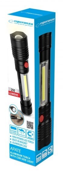 ESPERANZA ALUMINIOWA LATARKA ZE ŚWIATŁEM BOCZNYM COB APATE EOT069