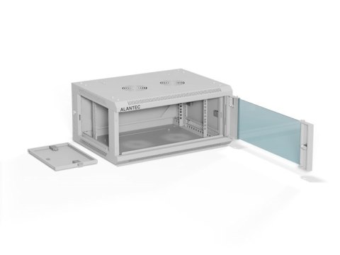 ALANTEC Szafa wisząca 19" 4U 600x450, drzwi szklane, kolor szary, do samodzielnego montażu - Flat Pack (SW-4U-600-450-01-SF)
