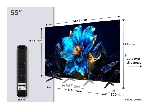 Telewizor TCL 65P79K QLED 65" 4K Ultra HD Google TV Dolby Atmos DVB-T2 Metaliczny