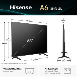 Telewizor Hisense 65A6Q LED 65'' 4K Ultra HD VIDAA Dolby Digital DVB-T2 Czarny