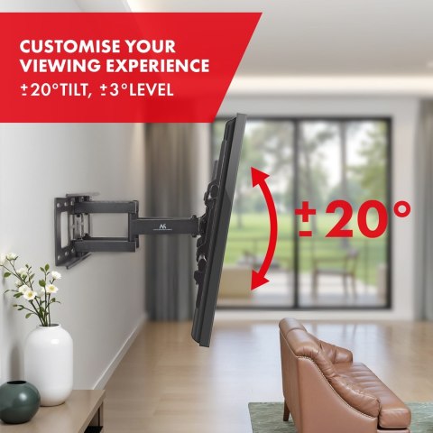 MACLEAN UCHWYT DO TV, MAX VESA 600X400, 32-85", 60KG, REG.KĄTA W PIONIE I POZIOMIE, PROFIL 65-390MM, CZARNY MC-789