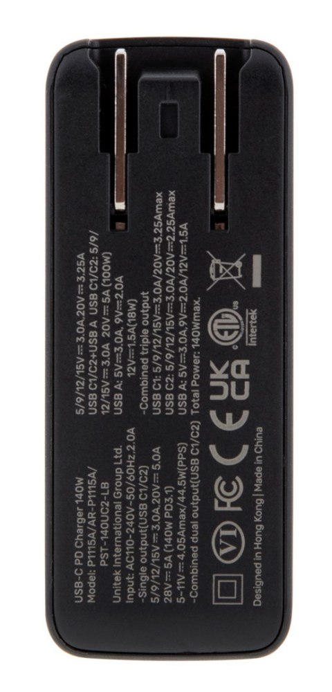 UNITEK ŁADOWARKA GAN 2X USB-C, USB-A, 140W