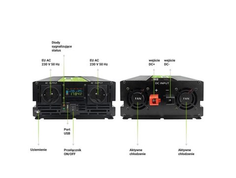 GREEN CELL PRZETWORNICA LCD 12V/230V 2000W/4000W CZYSTY SINUS INVGC12P2000LCD