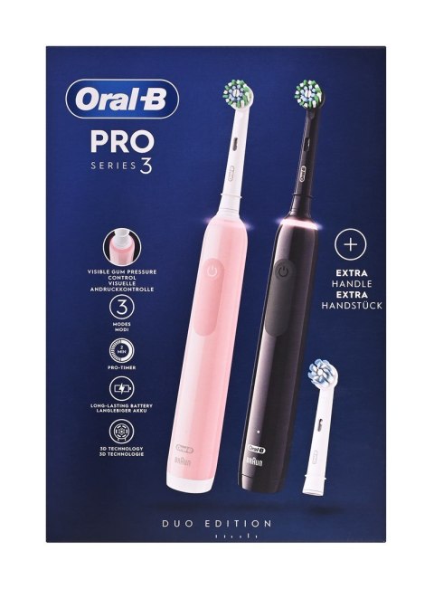 Szczoteczka Oral-B Pro 3 3900N Black/Pink +2 rączka