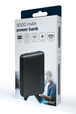 GEMBIRD POWERBANK 5000MAH 2X USB, CZARNY