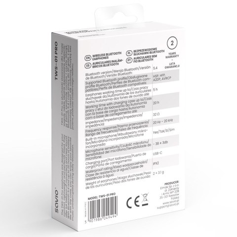 SAVIO SŁUCHAWKI BEZPRZEWODOWE BLUETOOTH TWS-01 PRO