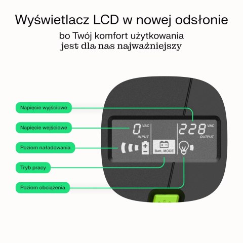 GREEN CELL UPS POWERPROOF 1400W/2000VA CZYSTA SINUSOIDA (WYPRZEDAŻ)