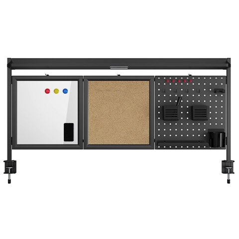 Przegroda biurkowa / organizer Ergo Office, max. obciążenie 10kg, biała i korkowa tablica, szerokość 1250mm, czarna,ER-300 B