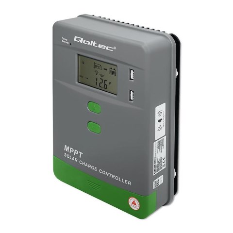 Regulator ładowania MPPT Qoltec solarny z czujnikiem temperatury 30A | 12V / 24V | LCD | 2 x USB | Bluetooth | APP | GEL | LiFeP