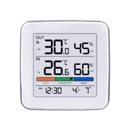 Stacja pogody bezprzewodowa GreenBlue GB169, temperatura + wilgotność IN/OUT, zegar + alarm + data, do wyboru °C / °F, zasięg do