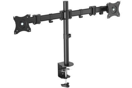 Stojak biurkowy podwójny z zaciskiem DIGITUS, 2xLCD, max. 27", max. 8kg, uchylno-obrotowy 360° PIVOT
