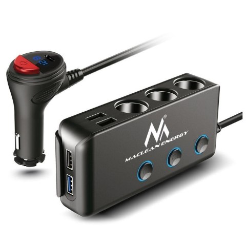 Rozdzielacz gniazda zapalniczki samochodowej Maclean MCE218 3 gniazda zapalniczki, 1xQuick Charge 3.0, 3xUSB 6,8A, 1x Power Deli