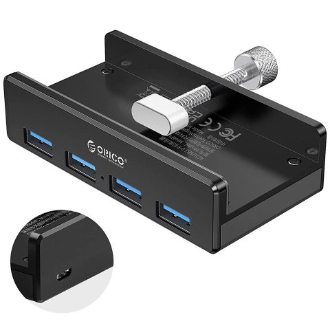 HUB USB-A Orico MH4PU-P-BK-BP Aktywny biurkowy 4x USB-A 5Gbps czarny