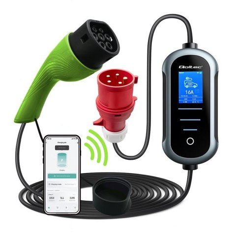 Ładowarka Qoltec do samochodu elektrycznego EV z regulacją 2w1 typ2 | 11kW | 400V | Wi-Fi | TUYA | SMART LIFE | LCD | Wallbox | 