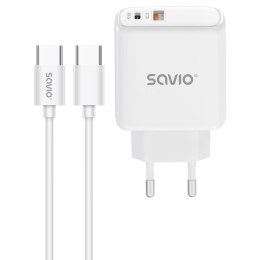 Ładowarka sieciowa 20W SAVIO LA-13 + Kabel Quick Charge Power Delivery 3.0 Biała