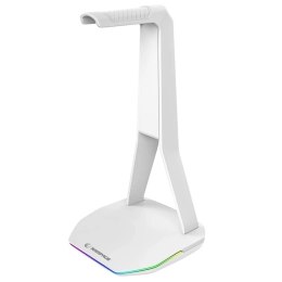 Stojak na słuchawki Rampage TowerT14 gamingowy RGB + HUB 2x USB-A, USB-C, biały