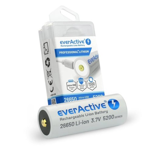 Akumulator 26650 everActive 3,7V Li-ion 5200mAh micro USB z zabezpieczeniem BOX