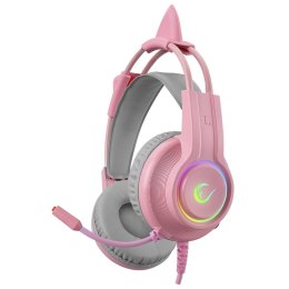 Słuchawki z mikrofonem Rampage RM-K91 X-CATTY przewodowe 7.1 RGB, różowe