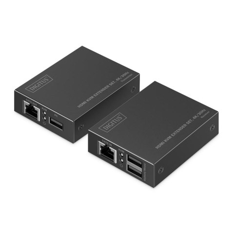 Przedłużacz/Extender DIGITUS KVM HDMI+USB 1.1 do 40m/70m po kat.6 z 4K/30Hz, max. 253 odbiorniki, PoC (Power over Cable) (zestaw
