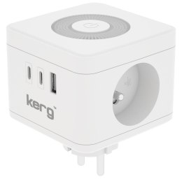 Kostka zasilająca KERG 2-gniazdowa + ładowarka USB-A+USB-C + lampka LED 16A/250V biała