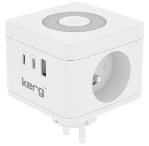 Kostka zasilająca KERG 2-gniazdowa + ładowarka USB-A+USB-C + lampka LED 16A/250V biała