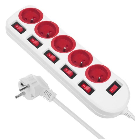 Listwa zasilająca Maclean MCE204 R/W, przedłużacz 5 gniazd, z włącznikami, 250VAC/10A, 1.5m