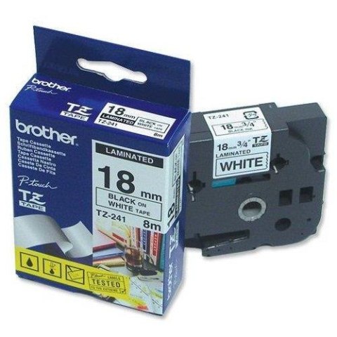 Taśma Brother P-Touch TZe-241 18mm x 8m (TZE241) - biała, czarny nadruk