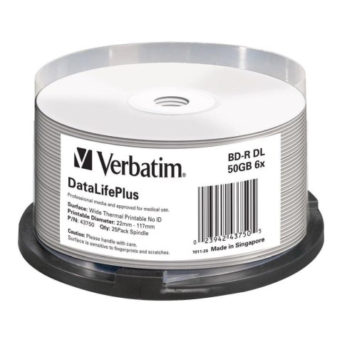 Płyty BD-R DL Verbatim 50GB 6x Wide White Thermal Printable - No ID Brand (spindle 25)