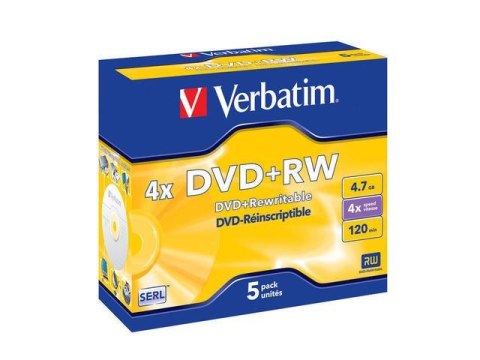 Płyty DVD+RW Verbatim 4.7GB X4 Matt Silver (5 Jewel Case)