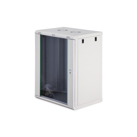 Szafa sieciowa wisząca jednosekcyjna DIGITUS Dynamic 19" 16U, 600x450, drzwi szyba, szary, niezmontowana, 60kg
