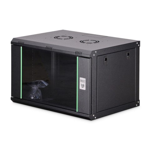 Szafa sieciowa wisząca jednosekcyjna DIGITUS Dynamic 19" 7U, 600x450, drzwi szyba, czarny, niezmontowana, 60kg