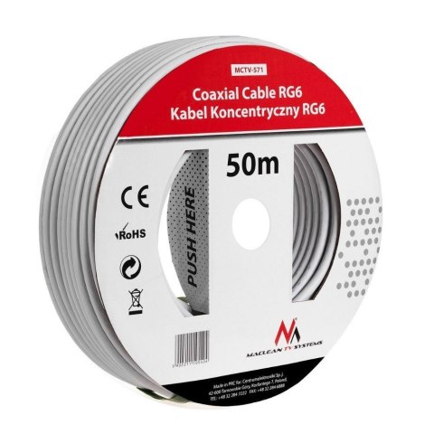 Kabel koncentryczny Maclean MCTV-571 satelitarny, antenowy 1.0CCS RG6 50m