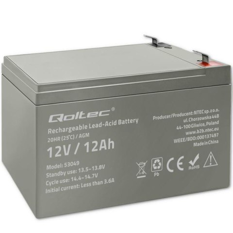 Akumulator AGM Qoltec 12V | 12Ah