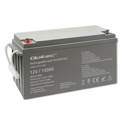 Akumulator AGM Qoltec 12V | 150Ah | 40,1kg