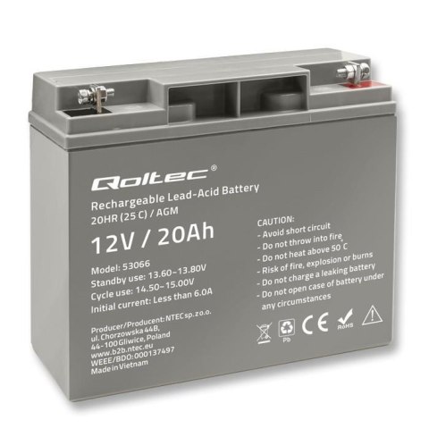 Akumulator AGM Qoltec 12V | 20Ah