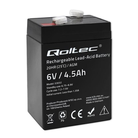 Akumulator AGM Qoltec 6V | 4.5Ah