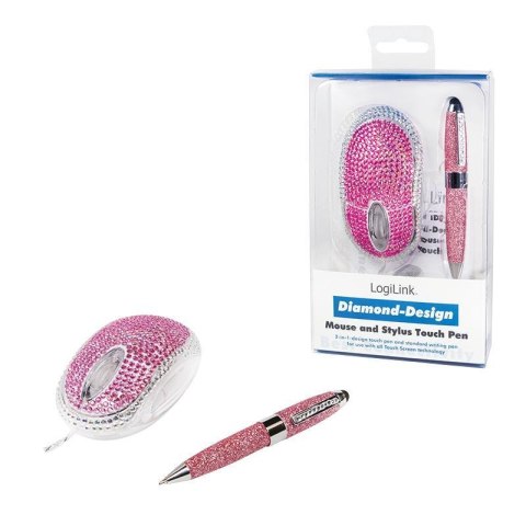 Mysz przewodowa LogiLink ID0124 Diamond optyczna USB 800dpi różowa & TouchPen