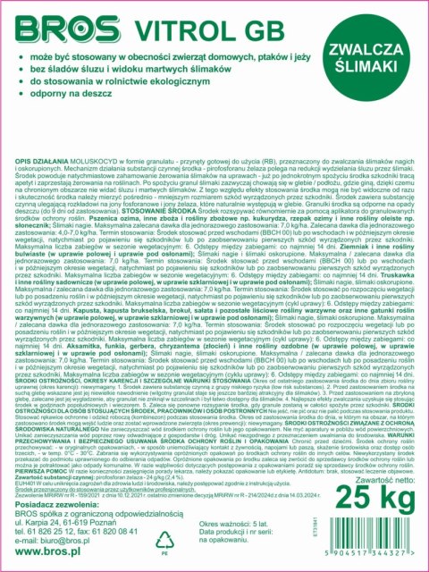 BROS - Vitrol GB zwalcza ślimaki 25kg - Profesjonalny