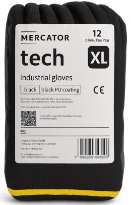 Rękawice Robocze MERCATOR Tech Black+Black PU - 12 Par (10 - XL)