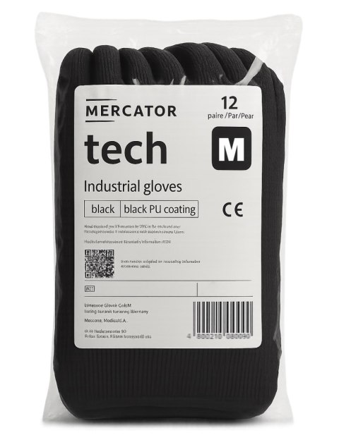 Rękawice Robocze MERCATOR Tech Black+Black PU - 12 Par (7 - S)