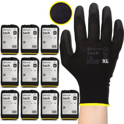 Rękawice Robocze MERCATOR Tech Black+Black PU - 120 Par (7 - S)