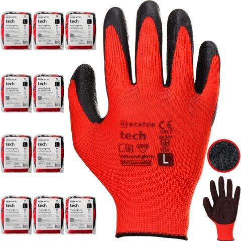 Rękawice Robocze MERCATOR Tech Red+Black Latex - 120 Par (9 - L)