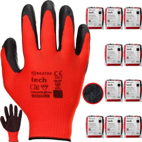 Rękawice Robocze MERCATOR Tech Red+Black Latex - 120 Par (9 - L)