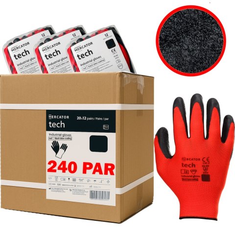 Rękawice Robocze MERCATOR Tech Red+Black Latex - 240 Par (9 - L)